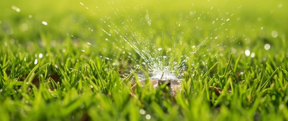 Sprinkler head on a lawn in Cary, NC, with low water pressure.