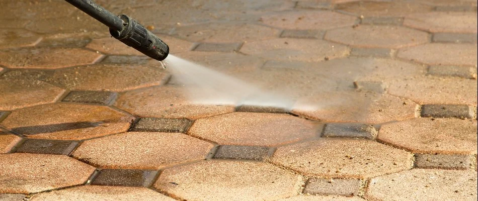 Pressure washing pavers in Cary, NC.